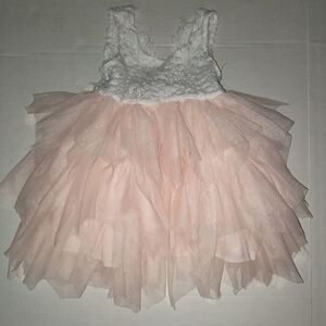 Pink and White Tulle Lace Layered Fluff Pixie Fairy Sleeveless Dress
